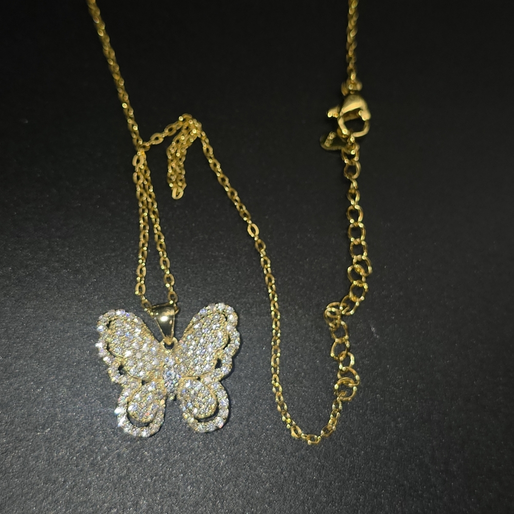 ✨ 2 Carat Moissanite Butterfly Necklace – Gold Plated S925 ✨